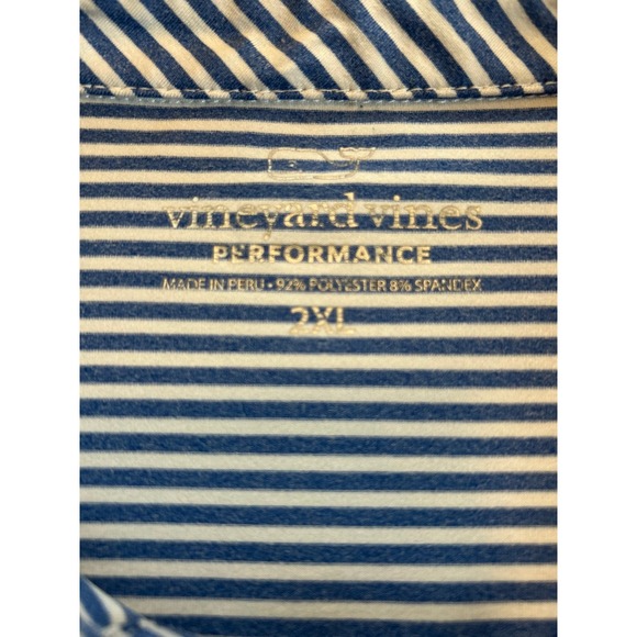 Vineyard Vines Performance Striped Polo Shirt Men's 2XL Blue White Whale Logo - Picture 6 of 10